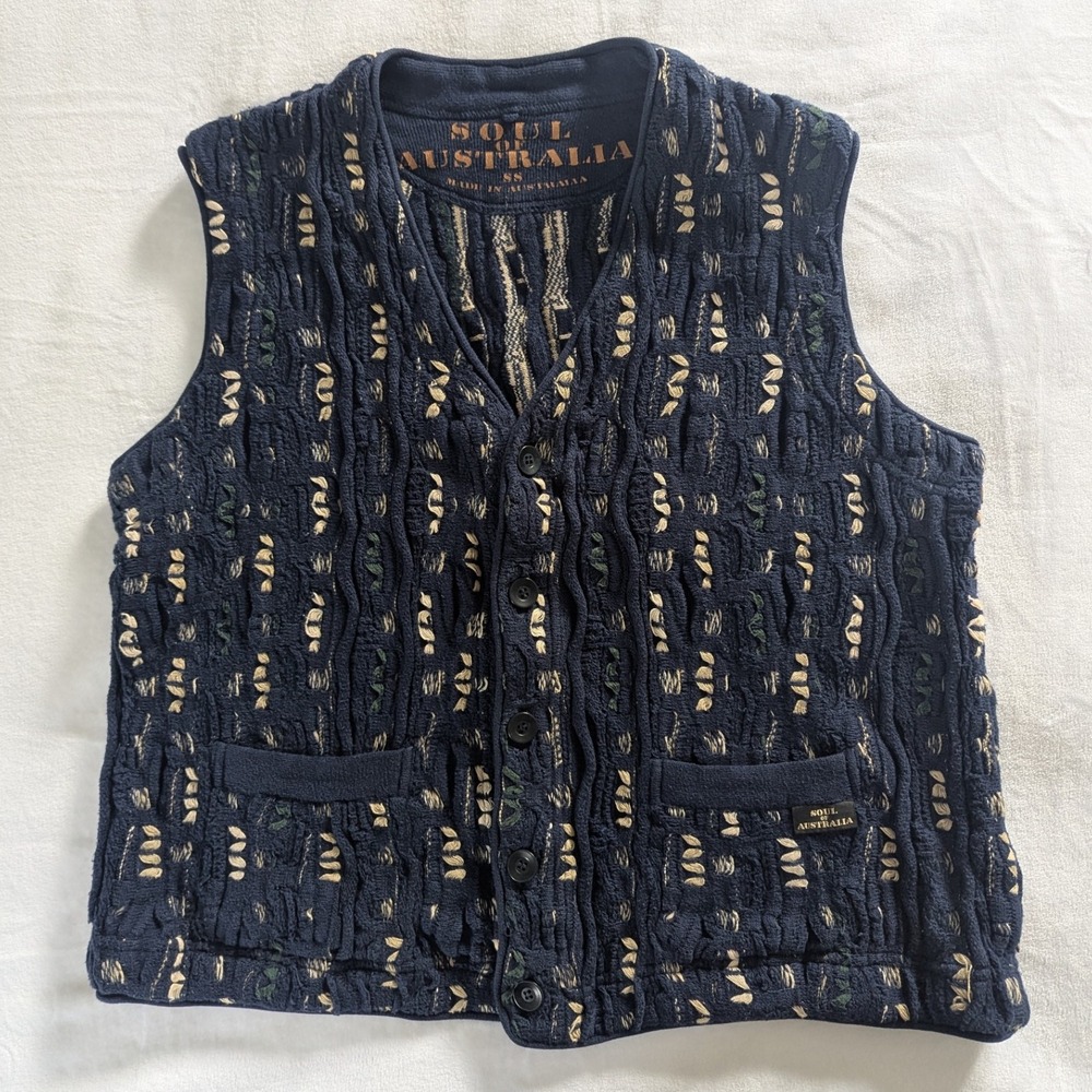 Vtg Y2K‎ Coogi Soul of Australia 3D Knit  Textured Sweater Vest Men's Size S